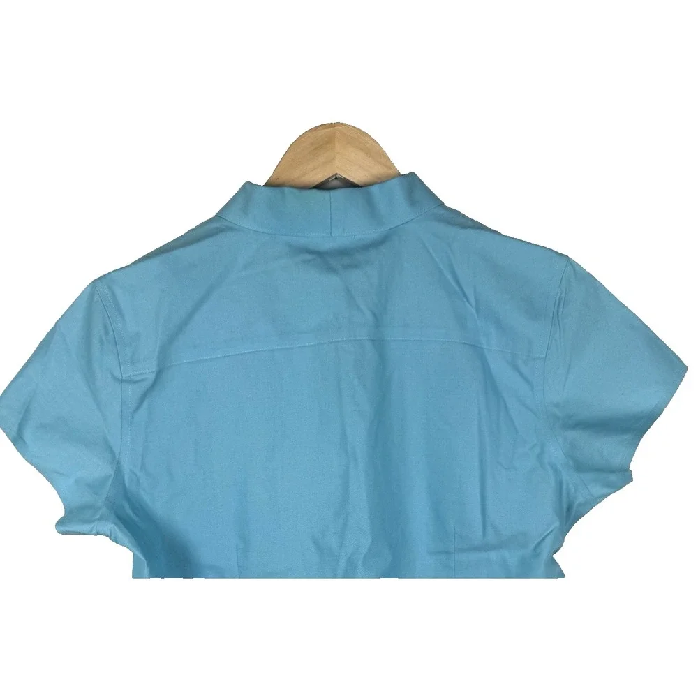 Coldwater Creek Shirt Top Women Petite L Collared Button Up Blue‎ Short Sleeve